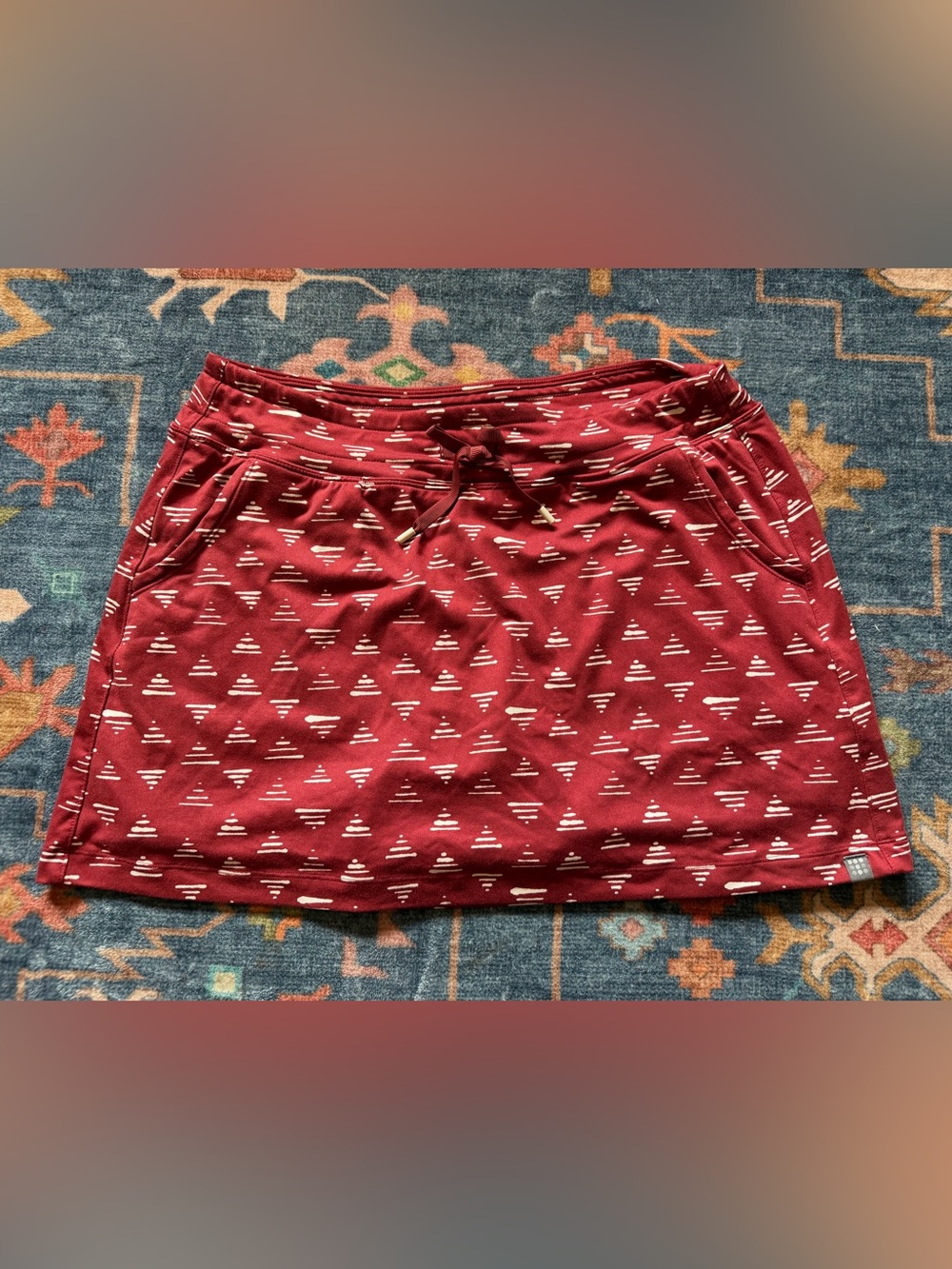 Title Nine Red Mini Skirt with White Triangle Print